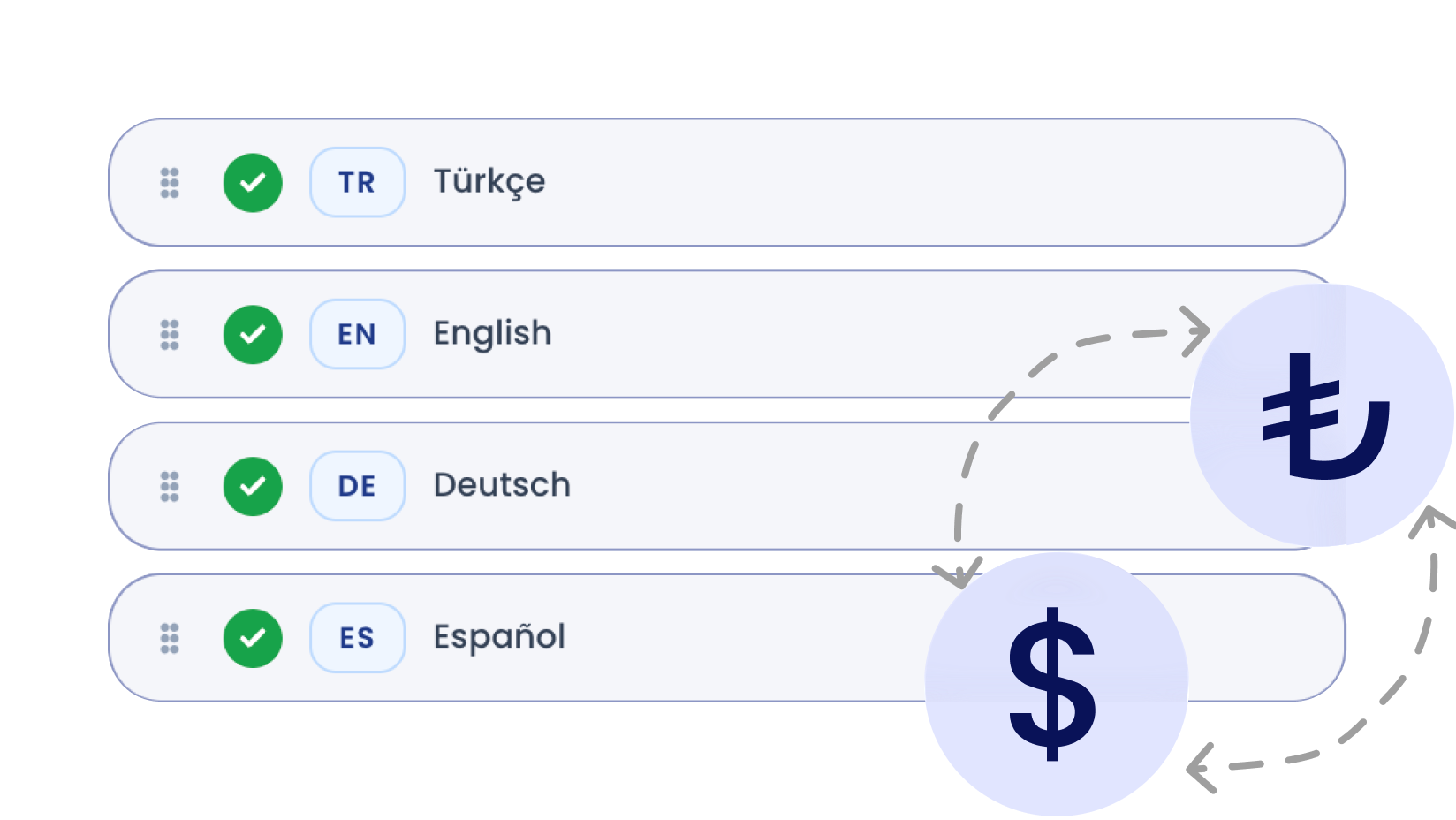 Dil ve para birimi seçenekleri